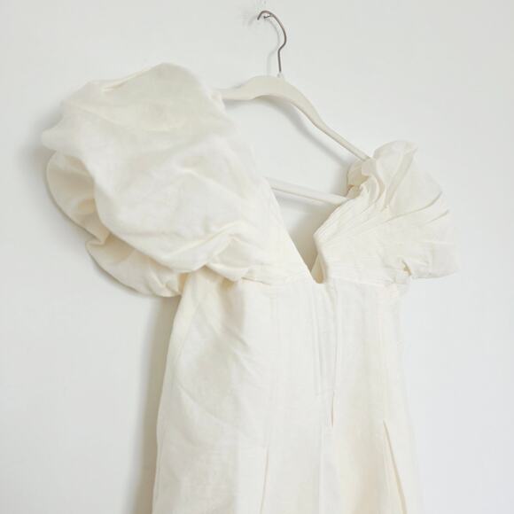 Cult Gaia Lissett Mini Dress Off White Cream Puffy Sleeve Fit & Flare Medium - Picture 9 of 11